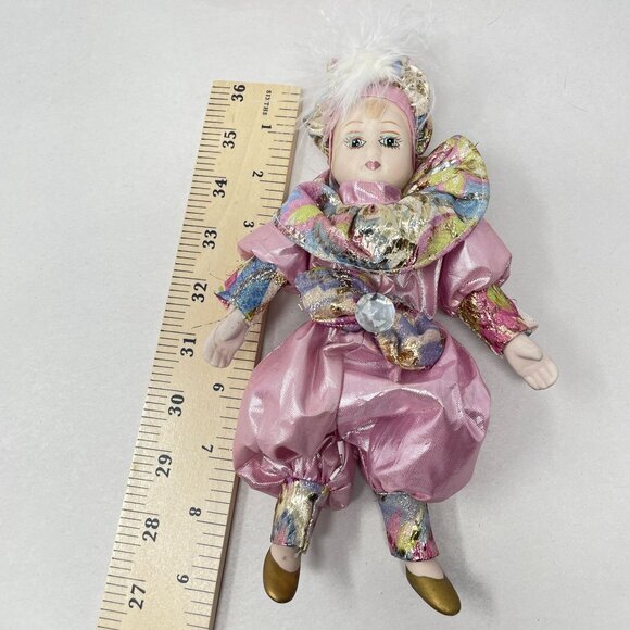Vintage Venetian Porcelain Harlequin Dolls Painted Face Metallic 9" Collectible - Picture 7 of 12